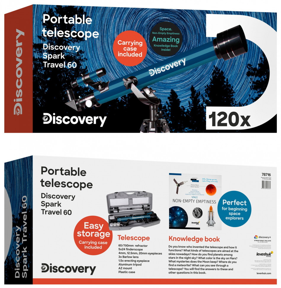 Телескоп Levenhuk Discovery Spark Travel 60 с книгой