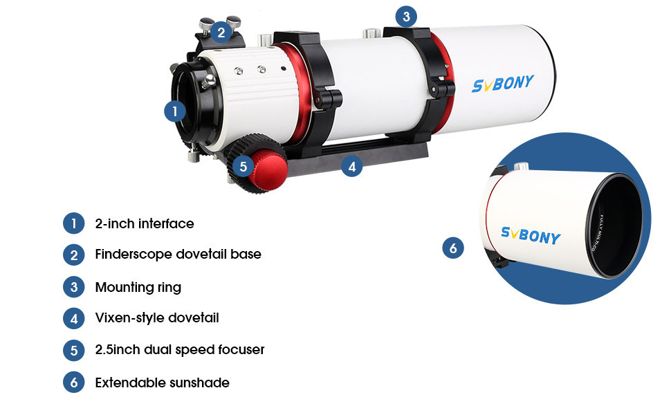 Труба оптическая SVBONY SV550 80мм F6 апохромат