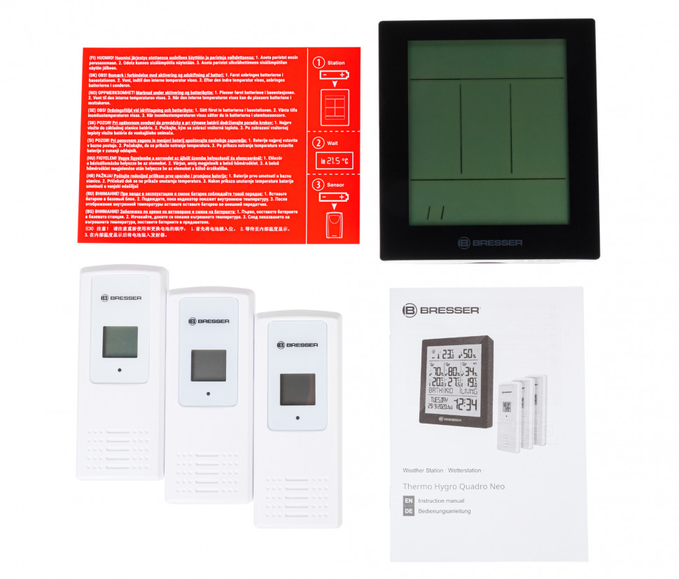 Метеостанция Bresser Temeo Hygro Quadro Prestige с тремя датчиками, черная